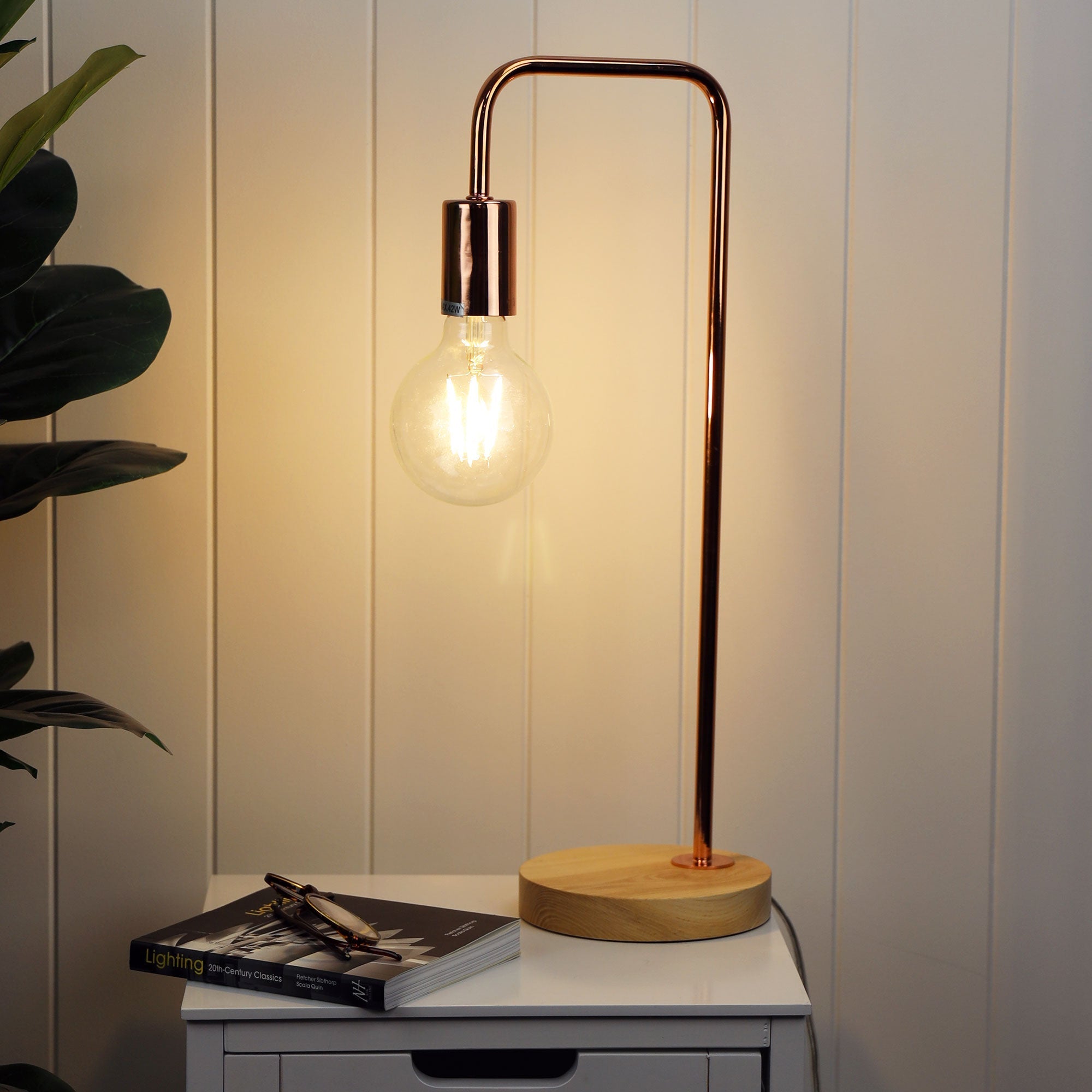 Lane Table Lamp Base Timber With Copper Arm